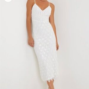 Glittery Presence White Sequin Sleeveless Midi Dress